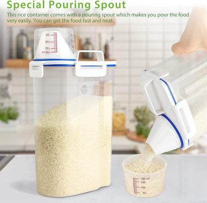 Rice Storage Container, 3 to 5Lbs Dry Food Airtight Container, Pet Dog Cat Food Canister, BPA Free Clear Plastic Kitchen and Pantry Organization Bin for Oatmeal, Grain, Cereal, Pasta, Flour