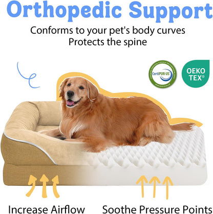 Orthopedic XL Large Dog Bed - Removable Bolster & Waterproof Washable Cover for Pet Extra Large Bed with Foam Support Non-Slip Bottom Dog Beds