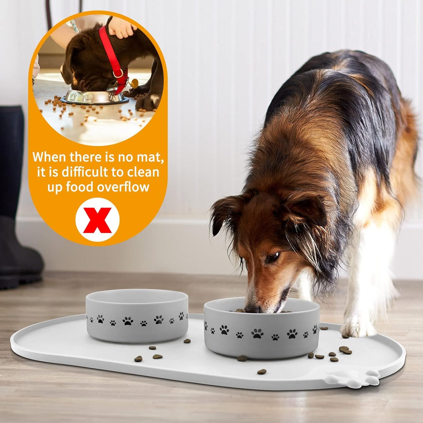 KPWACD Pet Placemat for Dog and Cat, Waterproof Silicone Dogs Feeding Bowl Mat Prevent Food and Water Overflow, High-Lips Puppy Dish Mats Suitable for Small Medium Big Pets, White, 19" * 12"
