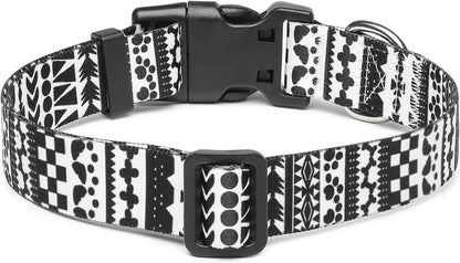 Mercano Adjustable Dog Collar - Special Design Patterns, Soft Nylon Comfortable Durable Pet Collar for Small Medium Large Dogs (L, Black White A)