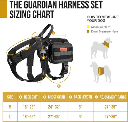 OneTigris Service Dog Vest Harness, Service Dog Cape Guardian Dog Backpack Harness with Pouches Dog Saddle Bag for Small Medium and Large Dogs (Black, M)