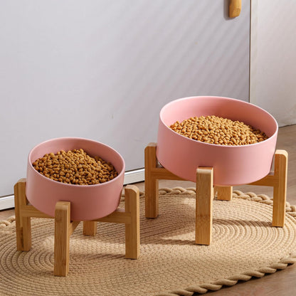 Pink Elevated/Raised 15°Tilted Anti Slip Ceramic Dog Bowl for Medium & Large Breeds,Slanted Bulldog Big Face Pet Food Water Feeding Dish with Stand (7.6 Cups/60OZ)