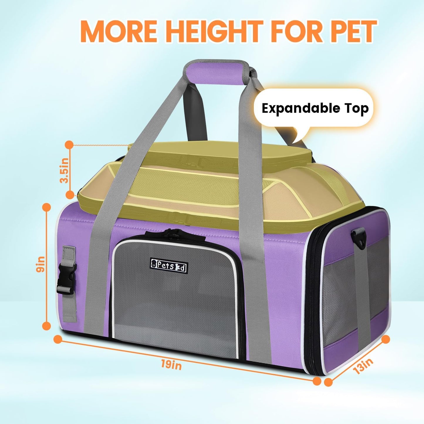 Petskd Top-Expandable Pet Carrier with Wheels 19x13x9 Inches Southwest Allegiant Airlines Approved, Soft-Sided Carrier for Small Dog Under 12 lbs and Large Cat Under 15 lbs(Purple)