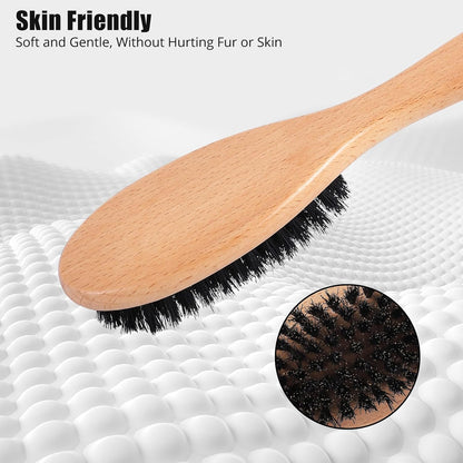 Boar Bristle Cat Brush with Wooden Handle, Soft and Gentle, Reduce Shedding, Make Coat Soft, Smooth and Shinny, Daily Grooming Tool for Short Haired Cats, Kitten