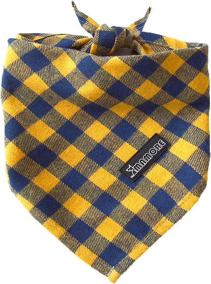 Adjustable Plaid Dog Bandanas,1PC Soft Washable Cotton Triangle Bib Kerchief Scarfs for Small Medium Large Dogs and Cats(Square Yellow, Large)