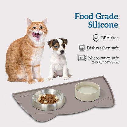 OHMO - Cat Food Mat, Silicone Pet Feeding Mat for Floor Non-Skid Waterproof Dog Water Bowl Tray, Easy to Clean Pet Placemat
