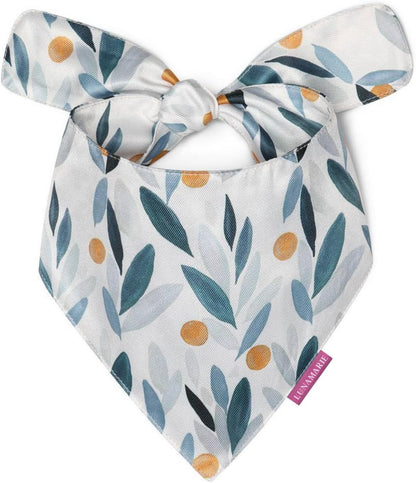 LunaMarie - Luxury Pet Birthday Bandanas -Premium & Silky Poly Fabric | 100% Handmade | Custom Shape Dual Layered (Green/Orange Floral, X-Small)