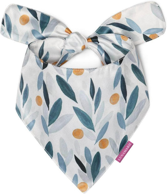 LunaMarie - Luxury Pet Birthday Bandanas -Premium & Silky Poly Fabric | 100% Handmade | Custom Shape Dual Layered (Green/Orange Floral, X-Small)