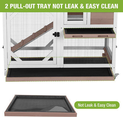 Rabbit Hutch Outdoor Indoor,Two Story Wooden Bunny Cage with Casters,Guinea Pig Cage for Small to Medium Animals with Waterproof Roof and Leakproof Tray