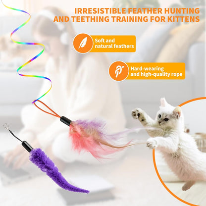 Interactive Cat Toy,Automatic Cat Toy for Indoor Cats,Hanging Door Clip Ribbon 360° Rotation,Feather & Rainbow Cat Stimulating Ribbons Cat Toys for Bored Adult/Kitten Exercise