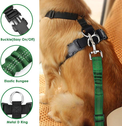 Lukovee Dog Seat Belt - Adjustable Dog Car Harness for Large, Medium & Small Dogs, Soft Padded & Breathable Mesh Dog Seatbelt with Vehicle Connector Strap (Green, Medium)
