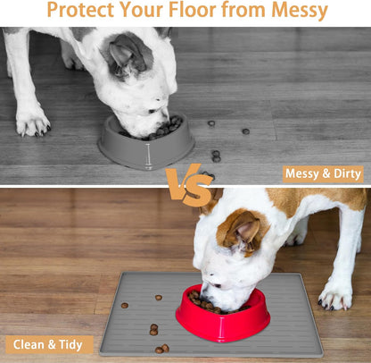 18" x 12" Dog Food Mat, Silicone Pet Mats for Food and Water, Nonslip Pet Feeding Mats for Floors, Dog Cat Bowl Mat with Raised Edges, Lake Blue