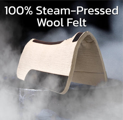 Black HOOF BlackHoof Steam Pressed Merino Wool Felt Contoured Pad 1 Inch Thick(31in Length and 32in Width), Saddle pad for Horses, White