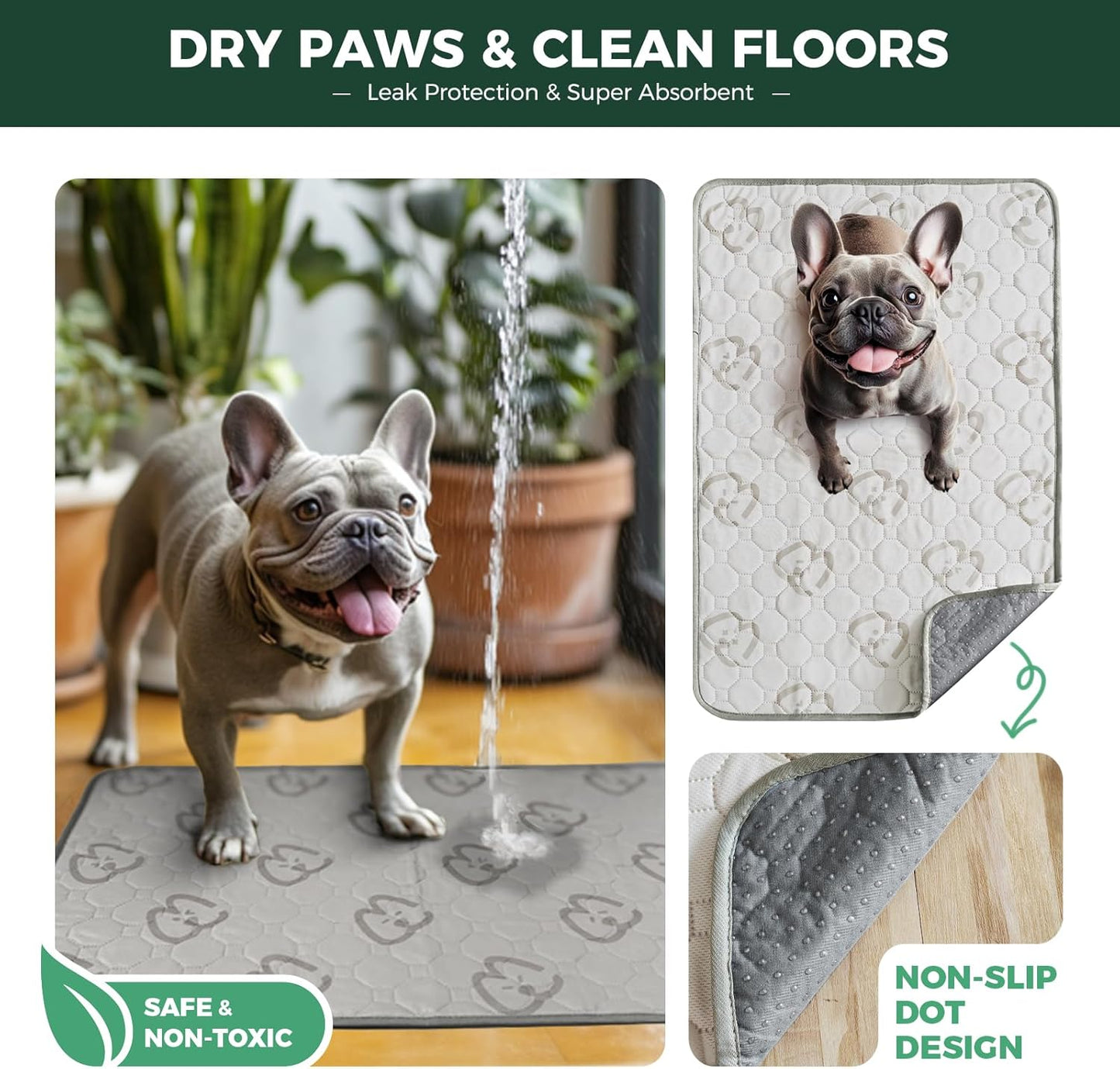 FXW Washable Pee Pads for Dogs, Puppy Pads with Super Absorbent, Specifically Designed for Potty Training, 35" Square, Khaki, 2 Packs