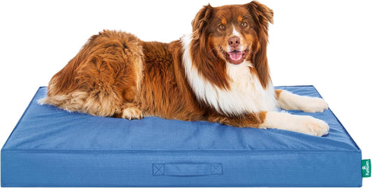 FurHaven Cooling Dog Bed – XL Foam Mattress for Joint Pain Relief, Waterproof Liner, Removable Washable Cover, Durable for Outdoor Use, Deluxe Grid Indoor/Outdoor Bed – Blue, Jumbo