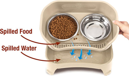 Neater Feeder - Express Model w/ Slow Feed Bowl - Mess-Proof Dog Bowls (M/L, Almond) Made in USA – Elevated, No Spill, Non-Tip, Non-Slip, Raised Stainless Steel Food/Water Pet Bowls Aid Digestion