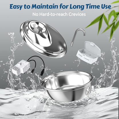 ORSDA Stainless Steel Cat Water Fountain, 100oz/3L Automatic Pet Drinking Fountain, Dog Water Dispenser Bowl with LED Window for Cats and Small & Medium Dogs- 12Pcs Filters（ D66