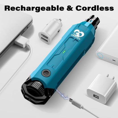 Casfuy 6-Speed Dog Nail Grinder - Newest Enhanced Pet Nail Grinder Super Quiet Rechargeable Electric Dog Nail Trimmer Painless Paws Grooming & Smoothing Tool for Large Medium Small Dogs (Bright Blue)