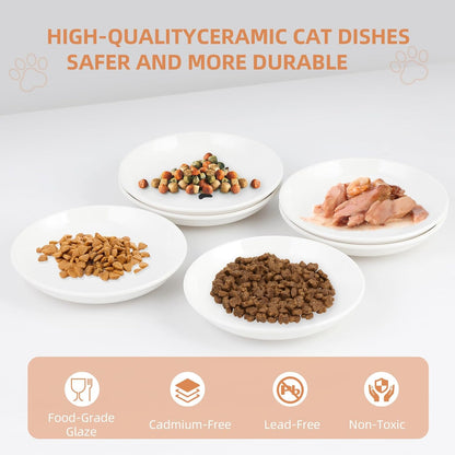 6 Pack Cat Food Bowl, Ceramic Cat Bowls, Anti Whisker Fatigue Cats Bowl Set,5.5 Inches Shallow Wide Kitten Plates for Food and Water (Cat's Paw Style)