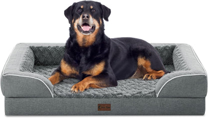 Orthopedic Waterproof Dog Bed for Extra Large Dogs, Memory Foam XL Dog Bed with Sides, Egg-Crate Foam and Non-Slip Bottom Jumbo Dogs Couch Beds with Washable Removable Cover(Jumbo,Grey)