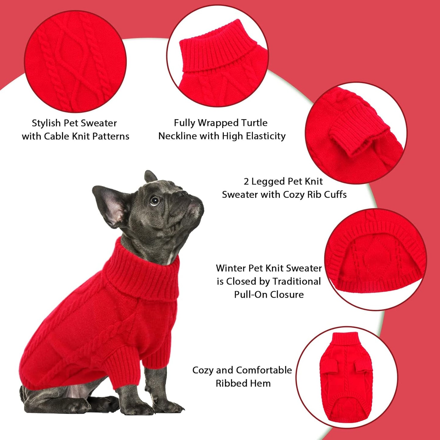 Queenmore XXL Dog Sweaters,Large Dog Sweater for Pitbull Doberman,Warm Turtleneck Knitted Big Pet Sweater for Male Femal Dogs,Extra Large Size Dogs Winter Clothes (Red,2XL)