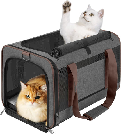 Small Dog Carrier Cage Soft Chihuahua/Softshell Big Cat Carrier Maine Coon/Pet Taxi Carrying Bag Over 25lbs / Top Loader Travel Kennel Brown
