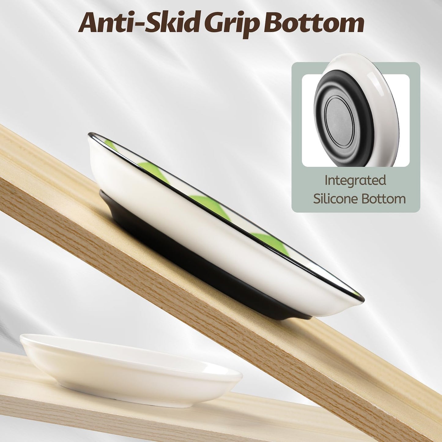 Non-Slip Cat Bowl,Ceramic Cat Food Bowls with Silicone Bottom, Anti-Whisker Fatigue Cats Dishes Set, Shallow & Wide Kitten Plates for Food and Water, 4 Pack