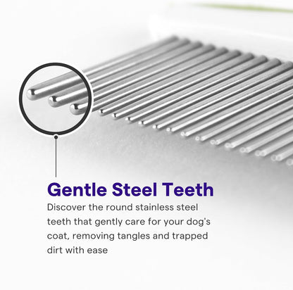 Dog & Cat Comb – Removes Tangles, Knots, and Matted Fur – Grooming Tool with Stainless Steel Teeth and Non-Slip Handle – Best Pet Hair Comb for Home Grooming Kit – Includes eBook Guide