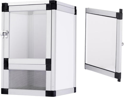 8" x 8" x 12" Bright White Reptile Cage, Rainforest Habitat with Acrylic Door, Ventilated Terrarium for Geckos, Frogs, Snakes, Easy Assembly
