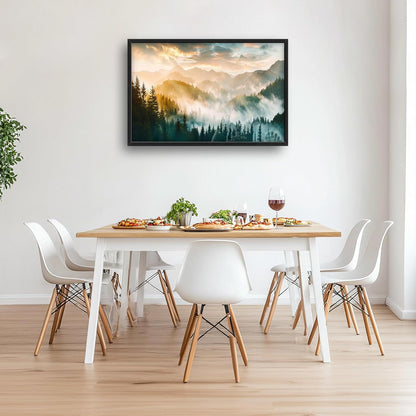 Mountain Large Wall Art Foggy Forest Landscape Pictures Sunrise Wall Decor Nature Scenery Canvas Print Painting Artwork for Bathroom Living Room Bedroom 36L" x 24W"