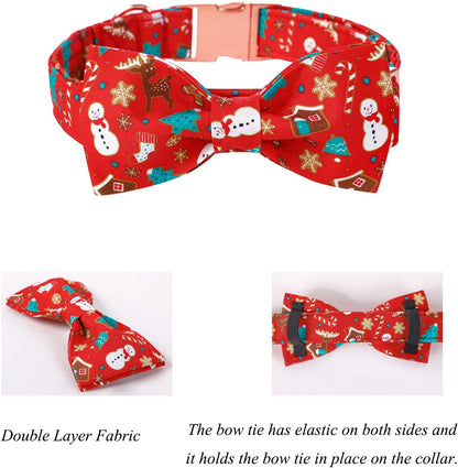 Lionet Paws Christmas Dog Collar with Bowtie, Dog Bowtie Collar with Metal Buckle for Dogs, Adjustable Comfortable Dog Collar Girl Boy Gift, L, Neck 16-24 in