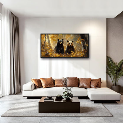 Large Forest Bear Wall Art for Living Room, Black Bear Autumn Canvas Oversized Wall Decor, Wildlife Framed Pictures Painting Print Artwork for Bedroom Office 60L" x 30W"