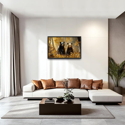 Large Forest Bear Wall Art for Living Room, Black Bear Autumn Canvas Oversized Wall Decor, Wildlife Framed Pictures Painting Print Artwork for Bedroom Office 36L" x 24W"