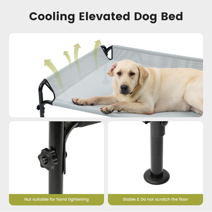 Gardner Pet Elevated Dog Bed Large Sized Dog, Outdoor Raised Bed Waterproof Portable Cooling Cot Pet Hammock Bed with 3-Sided Guardrail, Breathable Mesh, Grey, 49 Inches