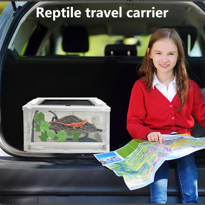 Hamiledyi Collapsible Gecko Tank Starter Kits, Reptile Travel Carrier 15.6" x 11.6" x 9.4" Small Portable Habitat Cages for Leopard Gecko, Bearded Dragon, Snake, Tortoise（White）