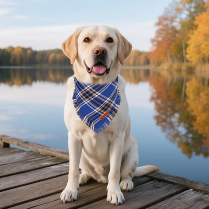 ADOGGYGO Dog Bandanas Boy with Tassels Edges, Stylish Blue Plaid Pet Scarf, Soft Cotton Fabric, Adjustable Reversible Plaid Bandanas for Extra Large Dogs (X-Large)