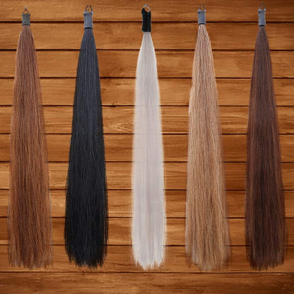Horse Tail Extensions with Braided Horsehair Loop, Blunt Cut Bottom, 34-36 inches Long and 1 lb Weight (Mixed Brown)