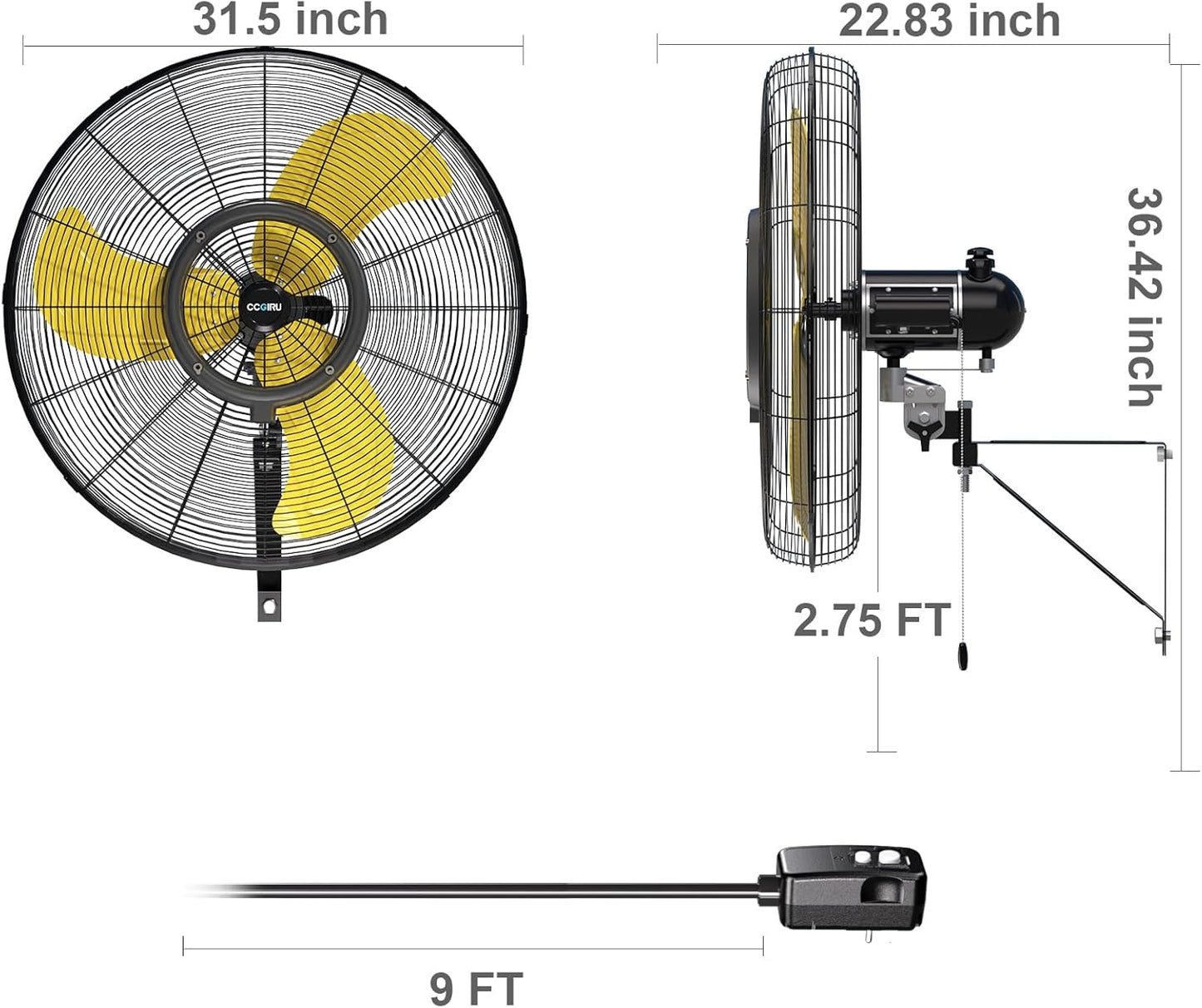 9600 CFM 30" Outdoor Wall Mount Misting Fans, High Velocity 3-Speed Waterproof Professional Oscillating Wall Fan, Heavy Duty Industrial Fan for Commercial, Garage, Warehouse, UL Listed