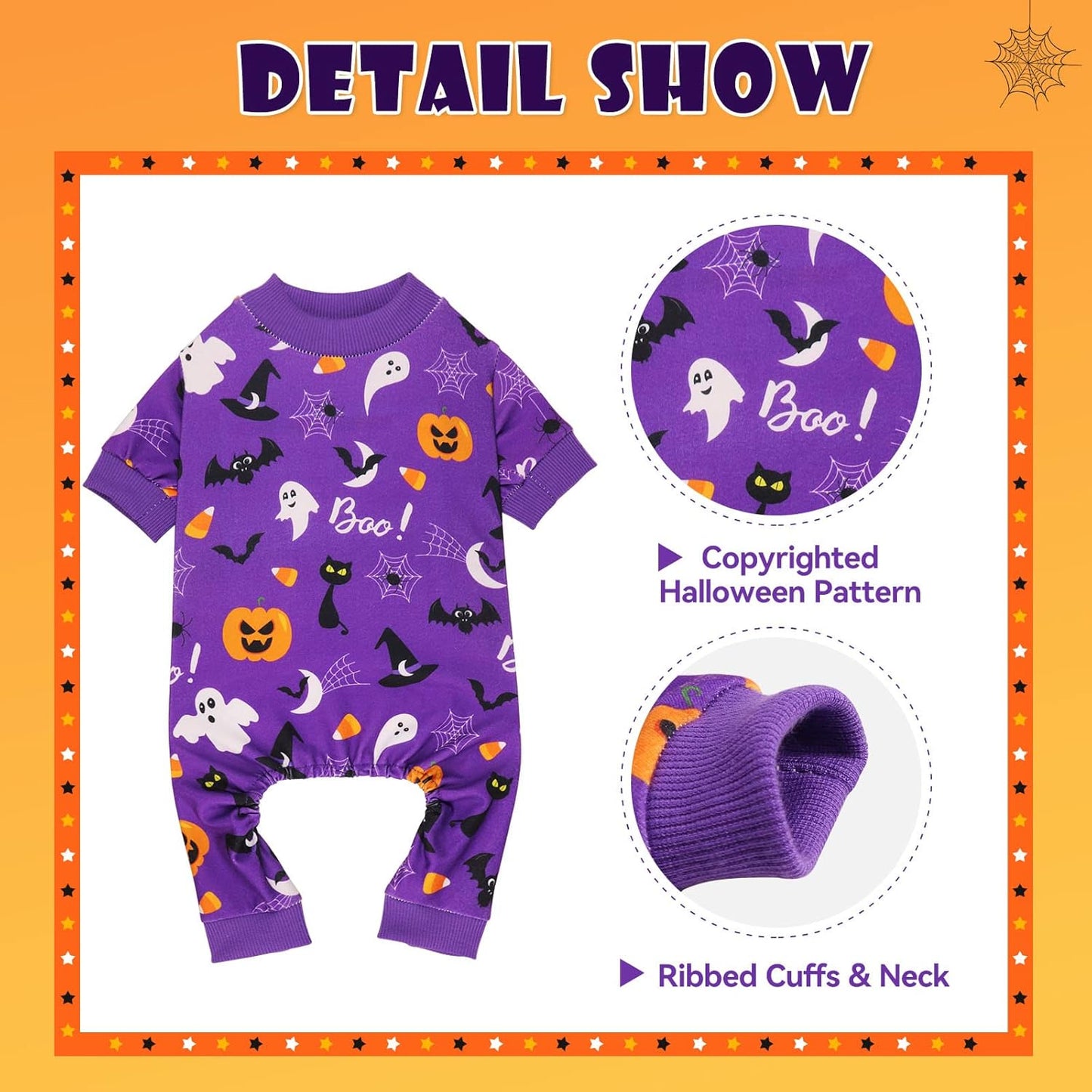 Dog Halloween Pajamas Dog Costumes Pjs Stretchy Funny Costumes Pet Clothes Outfit Pajamas for Small Medium Dogs(S/M)