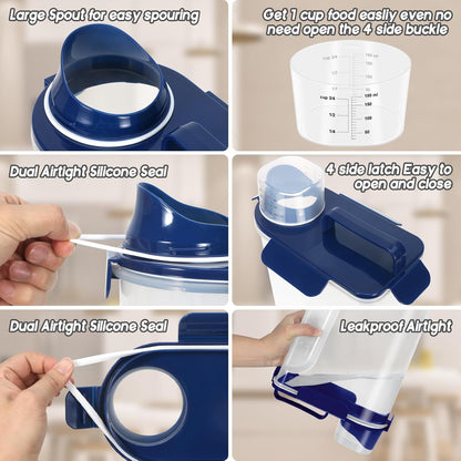 5Lbs Airtight Dog Food Container,Cat Storage Bin, Pet Dispenser BPA-FreeTranslucent Body Upgraded large nozzle for Small Animal Kibble, Bird Bird Seed, Oatmeal, Rice, Flour, Brown Sugart-Royal Blue