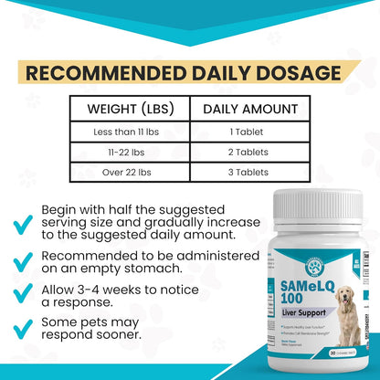 Same 100, Liver Support for Dogs, SAM e Chewable Hepatic Support for Dogs, Promotes Cell Membrane Strength, Bacon Flavor (60 Count)