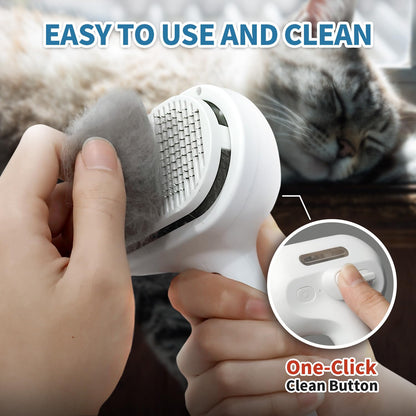 3 In 1 Self Cleaning Steamy Pet Brush - Anti-Static, Grooming Tool for Long and Short Hair Pets, Removes Loose Hair and Reduces Shedding, White