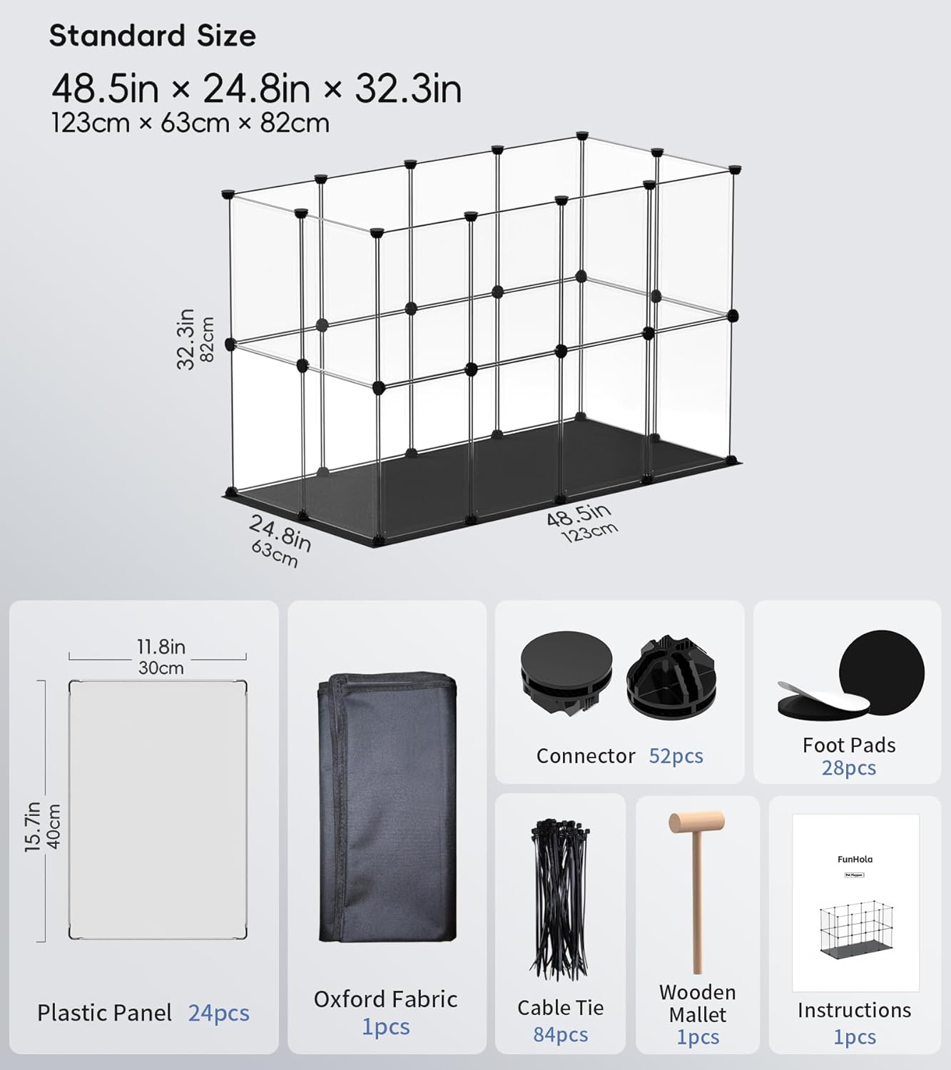 Small Animal Playpen, Guinea Pig Cages with Waterproof Mat, 24 Panels Pet Playpen for Hamsters, Hedgehog, Bunny, Ferret, Indoor Outdoor Plastic Fence, 48.5 x 24.8 x 32.3 inches