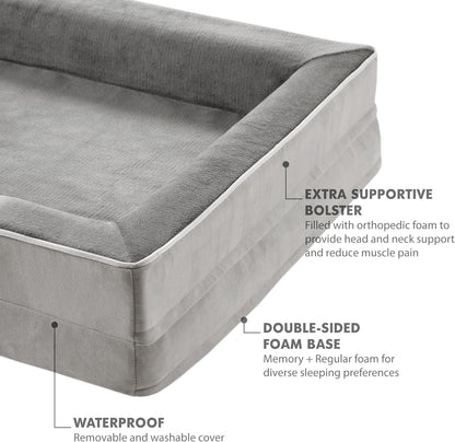 Friends Forever Orthopedic Dog Bed for Extra Large Dogs, Waterproof Memory Foam Dog Sofa Bed XL with Removable Washable Cover, Ally Grey, 42x32x7