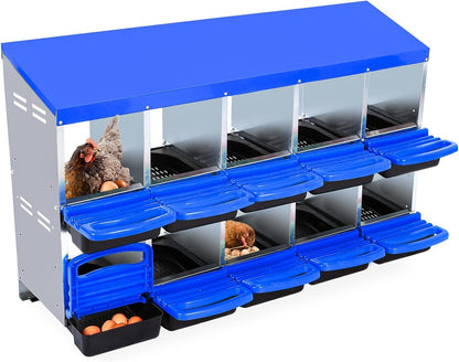Chicken Nesting Box, 10 Hole 2 Layer Hen Nest Boxes, Roll Away Eggs Laying Boxes,Cleanable Pull Out Hen Roosting Boxes