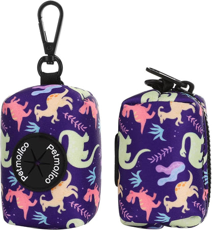 Attachment,Waste Bag Dispenser Zippered Pouch, Fits Any Leash, Includes Free Roll of Dog Bags, Poop Bag Dispenser - 2 Packs, Little Dinosaurs