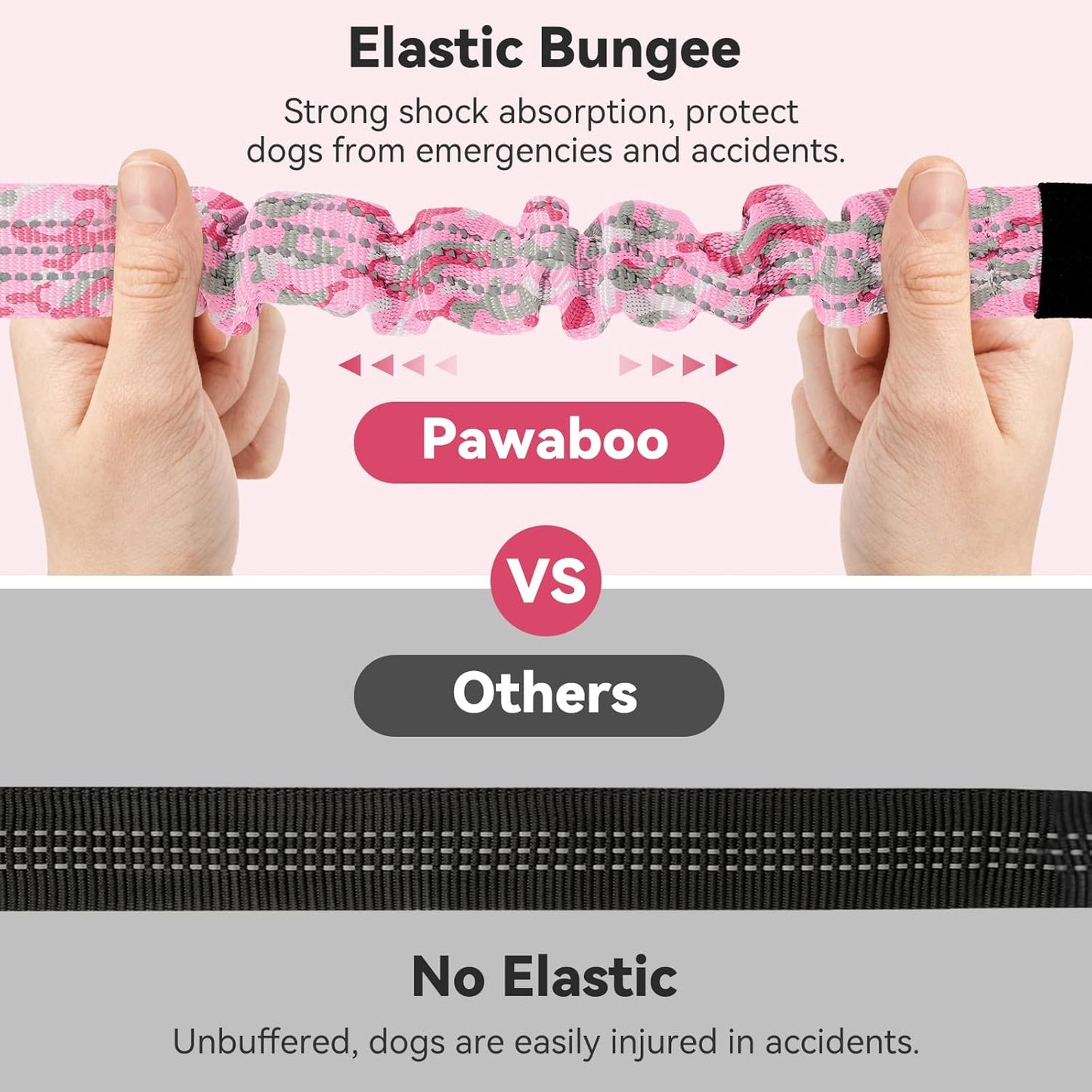 Pawaboo Dog Seatbelt for Car, 3-in-1 Dog Seat Belt Bungee, Shockproof Dogs Tether with Buckle & Hook Latch, Adjustable Reflective Dogs Cars Harness Leash with 360° Lockable Buckle, Pink Camouflage
