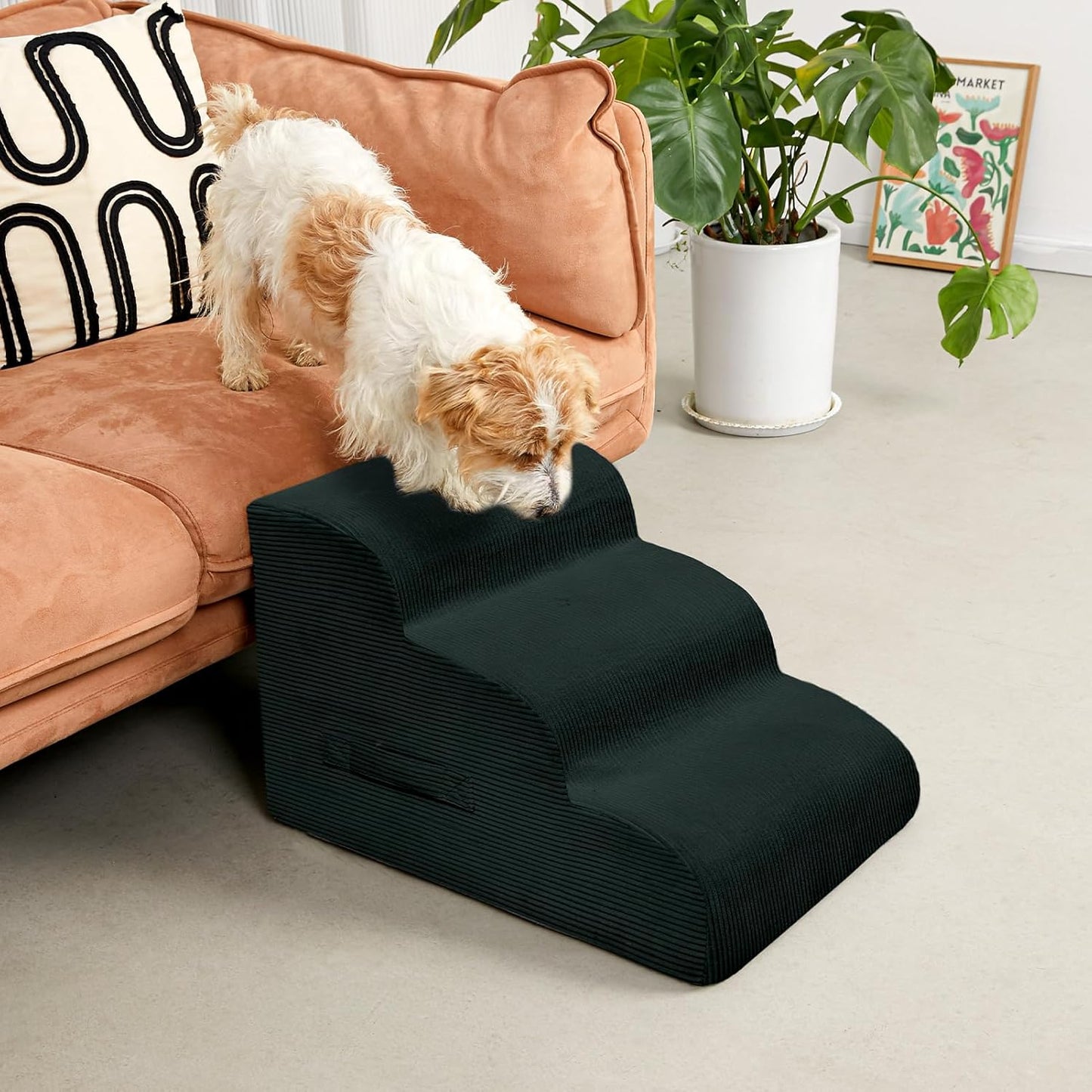 Dog Stairs Steps for High Bed, 4 Steps Pet Steps for Small Dogs Non-Slip Removable Washable Cover Ramp for Indoor Outdoor Car Couch Sofa, Dark Gray