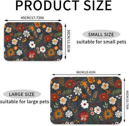 Flower Berries Dog Food Mat Absorbent Bowl Mats No Stains Quick Dry Waterproof Pet Cat Placemats for Food and Water, 30x45cm