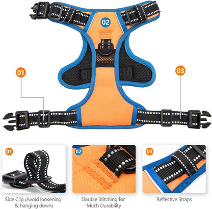 PHOEPET 2019 No Pull Dog Harnesses for Small Dogs Reflective Adjustable Front Clip Vest with Handle 2 Metal Rings 3 Buckles [Easy to Put on & Take Off](S, Orange)